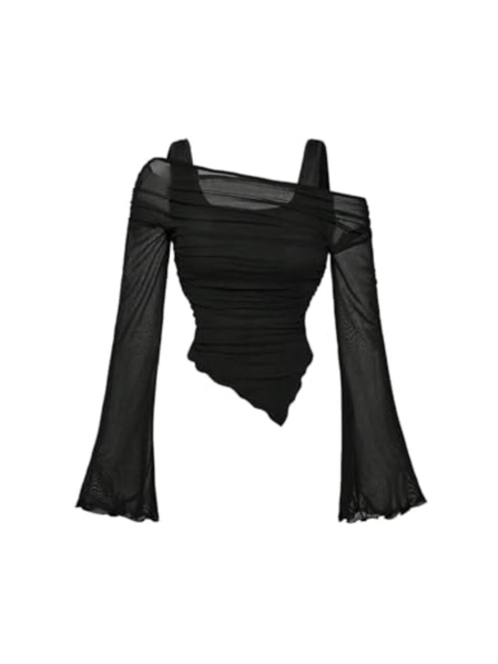 Women's 2 in 1 Off Shoulder Mesh T Shirt Long Sleeve Going Out Top